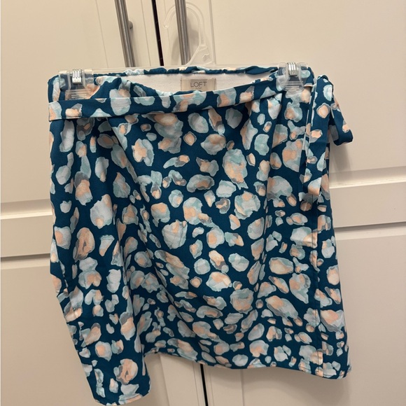 LOFT Teal and Peach Floral Wrap Skirt - Picture 1 of 3